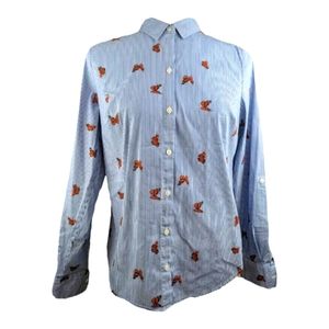 Apt 9 Blue Stripe & Monarch Butterfly Button Up Shirt Women's Size XS X-Small